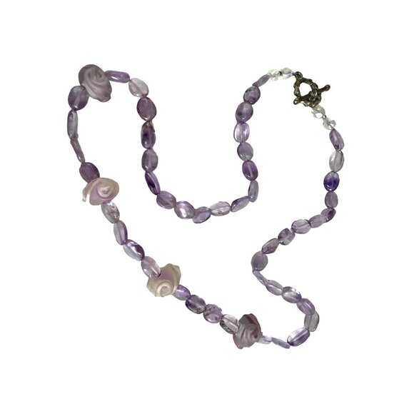 Purple Rose Amethyst Bead Necklace With Toggle Clasp - Picture 7 of 8